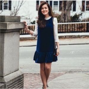 Copper Key Blue Velvet Ruffle Hem Dress Small